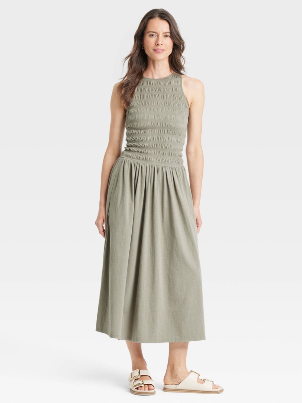 NWT Universal Thread Olive Smocked Midi Small Dress